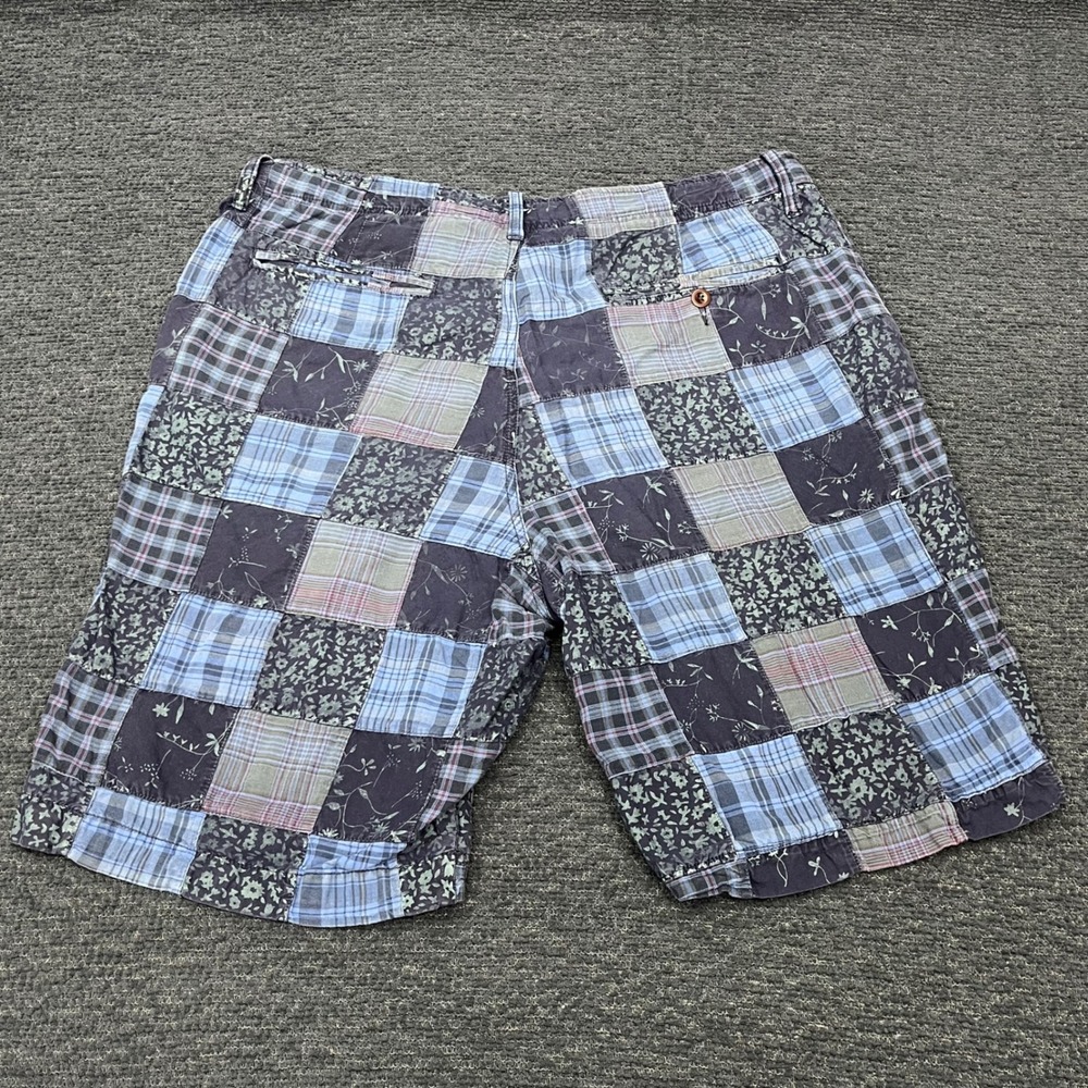 J.Crew Mens Field Short Patchwork Plaid Floral Blue Grey Cotton Size 35W‎